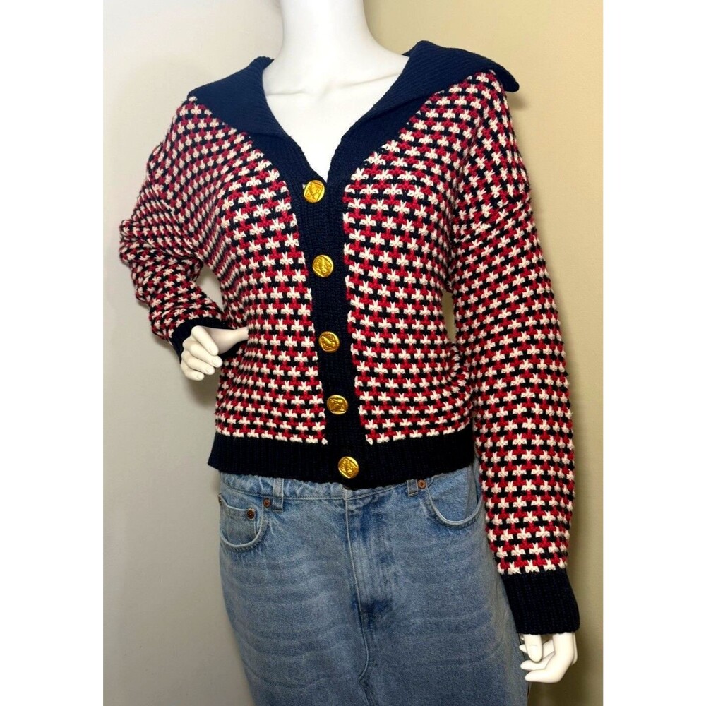 Trovata Birds of Paradis Savannah Cardigan Medium Merino Wool Gold Button